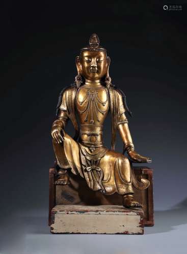 A LARGE GILT BRONZE FIGURE OF WATER-MOON AVALOKITESHVARA