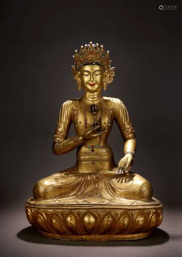 A LARGE & RARE REPOUSSE GILT BRONZE FIGURE OF VAJRASATTVA