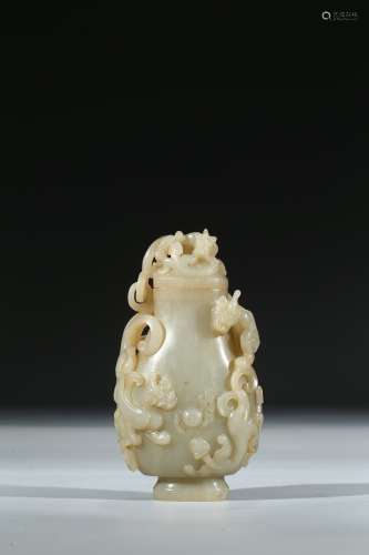 A WHITE JADE CARVED 'CHILONG' VASE