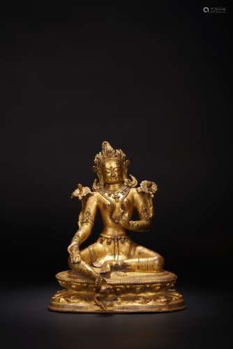 A SINO-TIBETAN GILT BRONZE FIGURE OF TARA