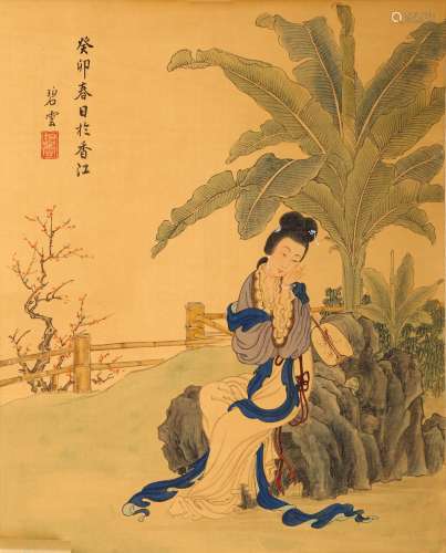 CHINESE COLOR AND INK ON SILK 'BEAUTY' PAINTING, SIGNED BI YUN