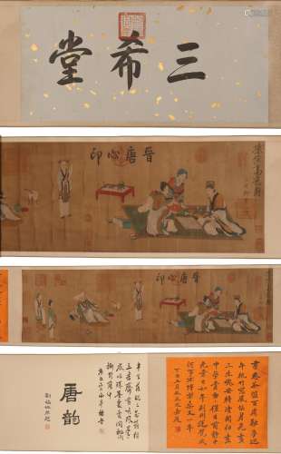 A CHINESE INK AND COLOR ON SILK HANDSCROLL.