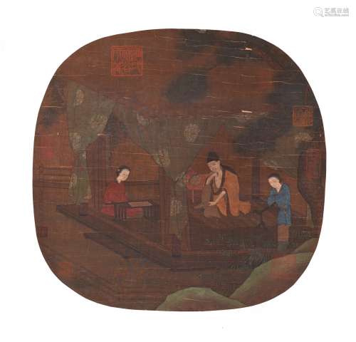 AN INK AND COLOR ON SILK 'FIGURES' PAINTING, ATTRIBUTED LIU SONGNIAN