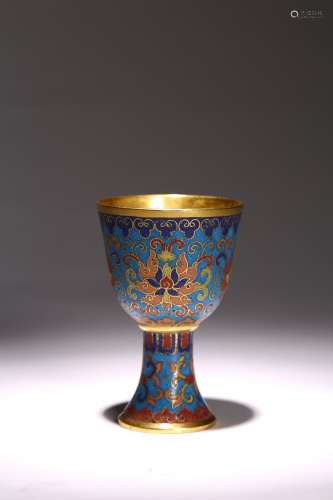 A CLOISONNE ENAMEL 'LOTUS' WINE CUP