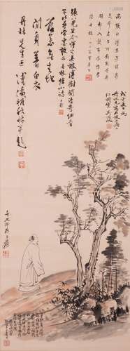 A CHINESE INK ON PAPER 'ELDER SCHOLAR' PAINTING