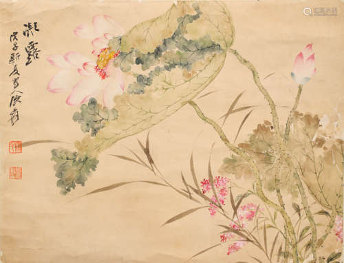 lotus flower ink painting by Daqian Zhang from moder time近代水墨畫
張大千荷花
絹本立軸