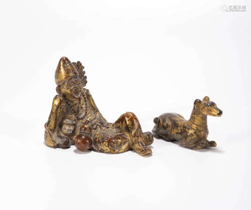 copper and gold buddhism sculpture form Qing清代銅鎏金濟公