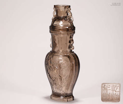 yellow quartz flask with lid from Qing清代茶晶带盖瓶