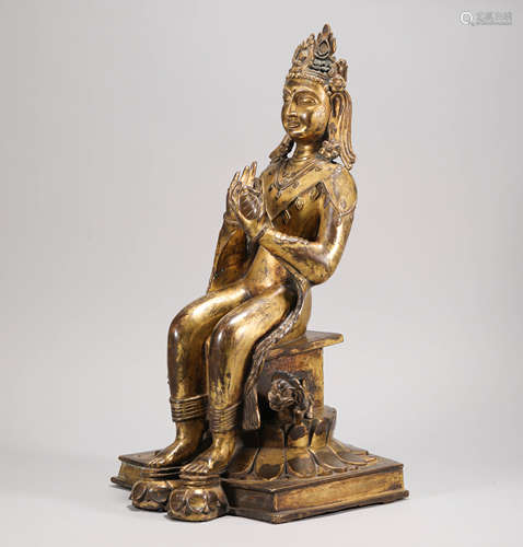 copper and gold Avalokitesvara sculpture from Ming明代銅鎏金菩薩佛造像