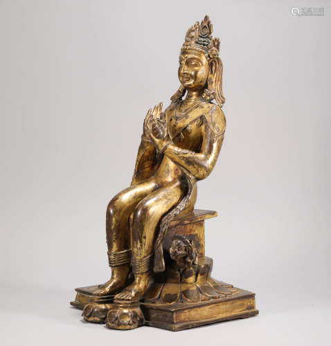 copper and gold Avalokitesvara sculpture from Ming明代銅鎏金菩薩佛造像