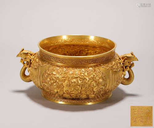Gold Censer with Phenoix form from Qing清代純金鳳首香爐