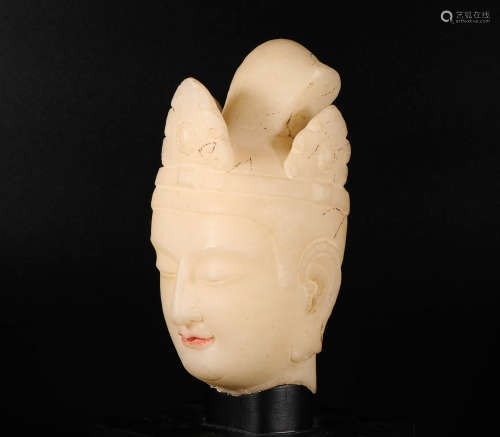 Han White Jade Buddha Head Statue from Tang唐代漢白玉觀音頭像