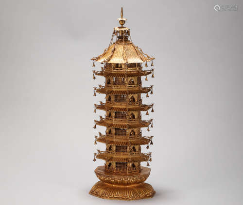 Silver and gold buddhism tower from Liao遼代銀鎏金佛塔