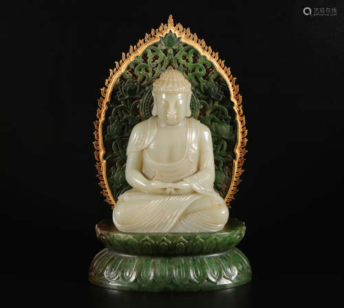 hetian dark jade buddhism sculpture from Qing清代和田碧玉佛祖坐像