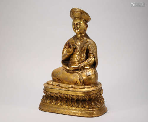 copper and gold buddhism sculpture from Qing清代铜鎏金上师像