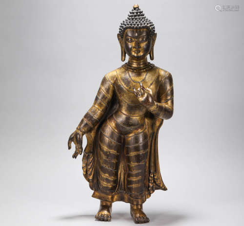copper and gold buddhism sculpture from Qing 清代铜鎏金佛祖站像