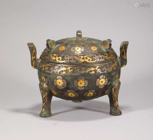 copper, silver and gold censer from Han漢代銅措金銀鼎