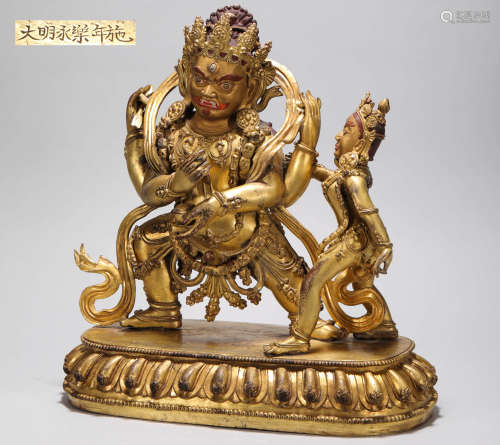 copper and gold Avalokitesvara from Ming明代銅鎏金黑金剛菩薩佛造像