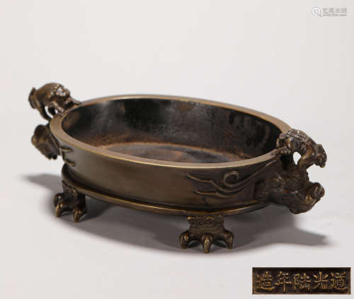copper censer with two ears from Qing清代銅質雙獸耳香爐