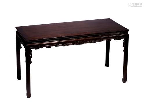 A LARGE CHINESE ZITAN WAISTED CORNER LEG ALTAR TABLE