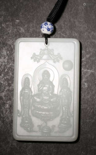 A HETIAN WHITE JADE TABLET CARVED WITH GUANYIN BUDDHA