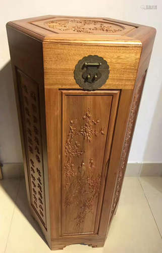 A ZHANG MU CABINET CARVED WITH FLOWER&POETRY