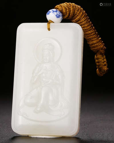 A HETIAN JADE GUANYIN BUDDHA PATTERN TABLET