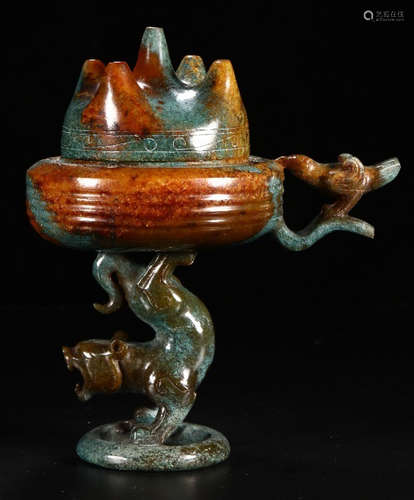 A HETIAN JADE CENSER WITH BEAST FEET