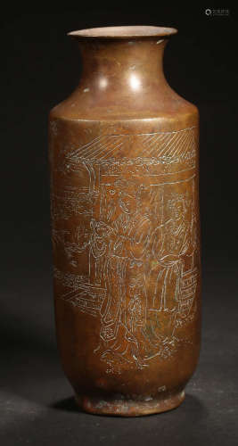 A COPPER VASE CARVED WITH STORY PATTERN
