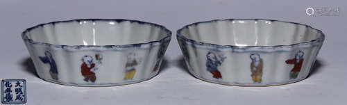 PAIR OF DOUCAI GLAZE BOWL WITH STORY PATTERN