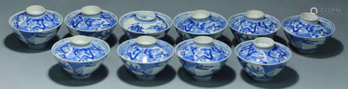 SET OF BLUE&WHITE GLAZE CUP WITH COVER