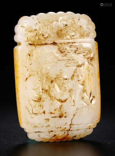 A HETIAN JADE TABLET CARVED WITH FIGURE PATTERN
