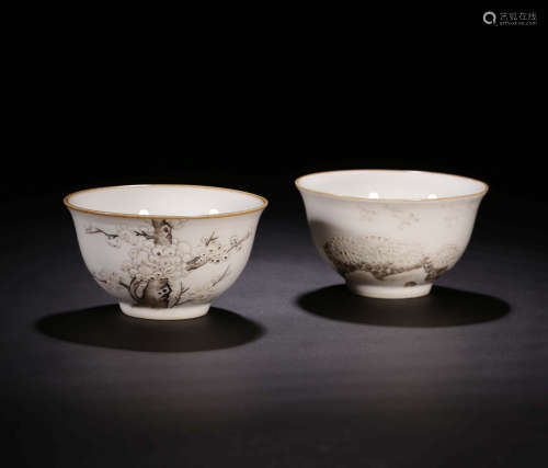 PAIR OF CHINESE INK COLORED CUP
