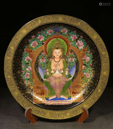 QIANLONG MARK, CHINESE GILT FAMILLE ROSE PLATE