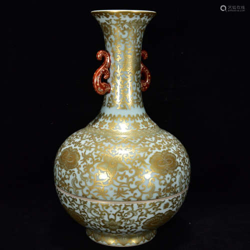 JIAQING MARK, CHINESE GILT CELADON VASE