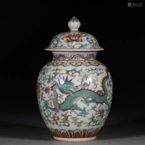 JIAQING MARK, CHINESE DOUCAI DRAGON JAR