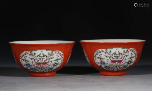 PAIR OF CHINESE IRON RED GLAZED BOWL