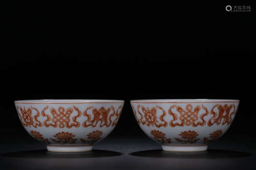 GUANGXU MARK, PAIR OF CHINESE IRON-RED GLAZED CUP
