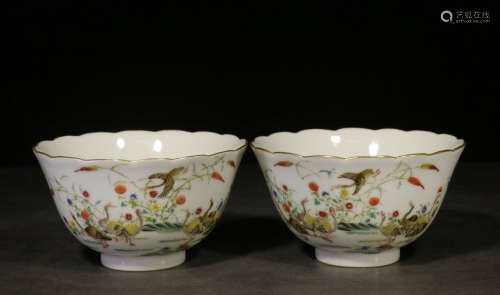 QIANLONG MARK, PAIR OF CHINESE FAMILLE ROSE CUP