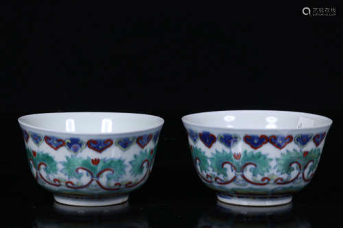 PAIR OF CHINESE DOUCAI CUP
