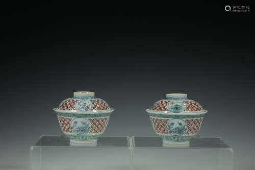 YONGZHENG MARK, PAIR OF CHINESE DOUCAI CUP