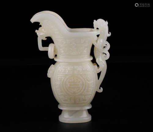 CHINESE CARVED HETIAN JADE DRAGON CUP