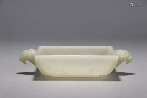 CHINESE CARVED HETIAN JADE SQUARED WASHER
