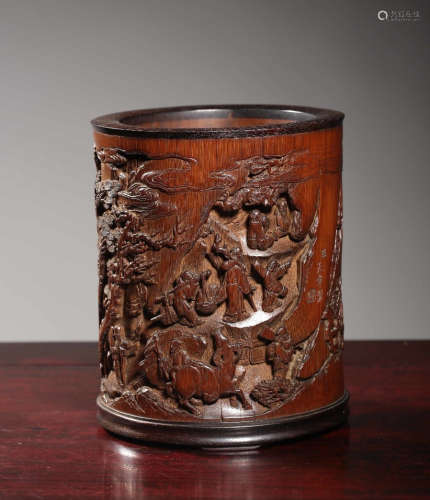 TIANZHANG MARK, CHINESE CARVED WOOD BRUSHPOT