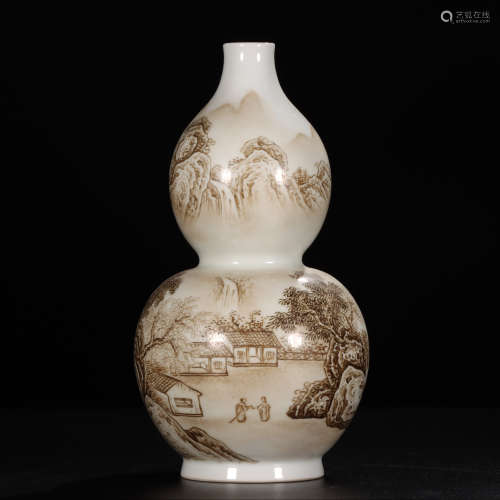 QIANLONG MARK, CHINESE INK COLORED GOURD VASE