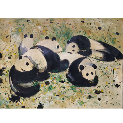 吴冠中 熊猫 设色布面油画