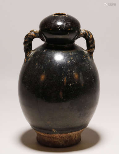 Song Dynasty - Black Glaze Gourd Vase