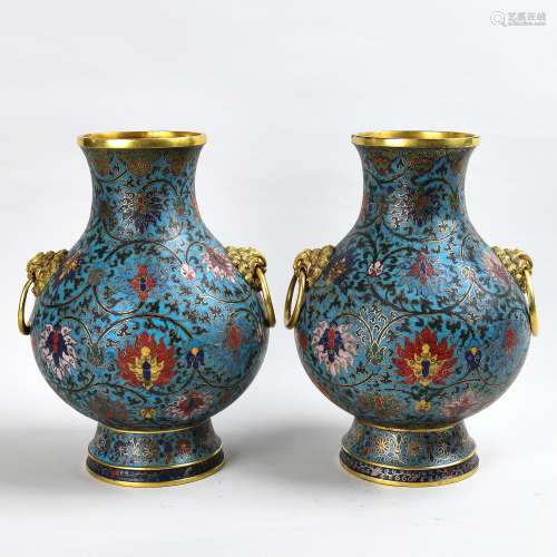 Pair Of Cloisonne Enamel Vases, Jingtai Mark