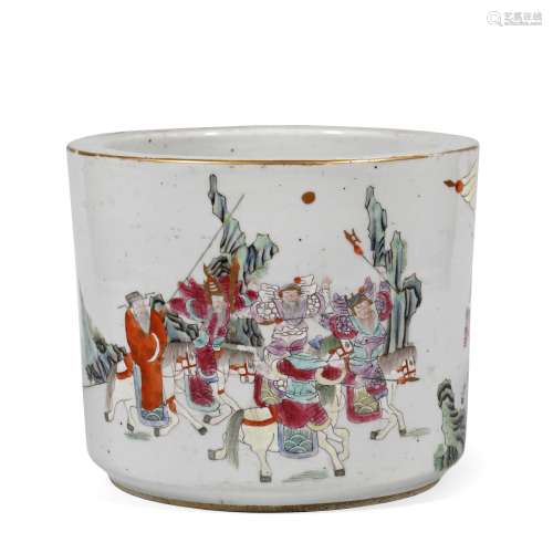 Qing Dyn. Famille Rose 'Figural' Porcelain Brush Pot