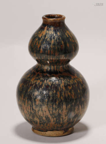 Yuan Dynasty - Black Glaze Gourd Vase